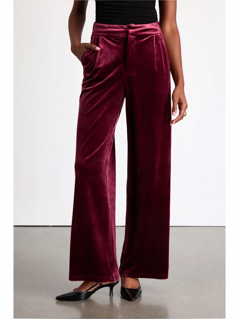 NWT Lulus Haira Burgundy Velvet Wide-Leg Trouser Pants